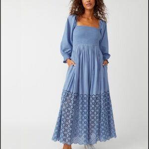 Free People Dusty Blue Lace Perfect Storm Midi Dress